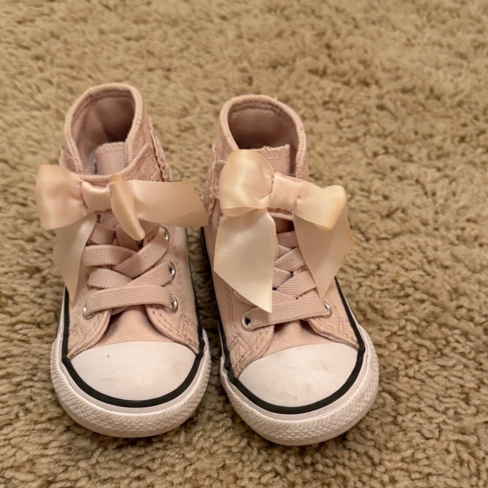 Converse toddler Light Pink High-Top Sneakers with Satin Bows 5